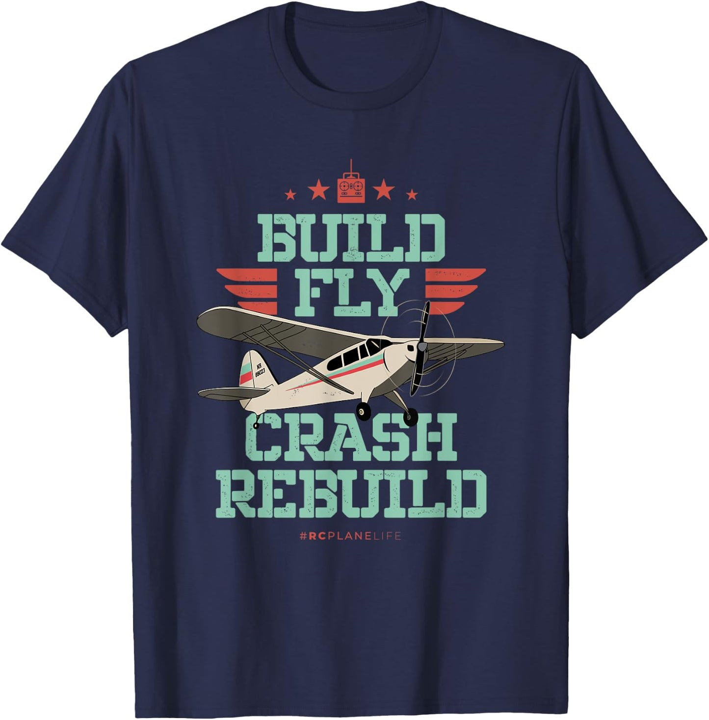 Vintage RC Plane Gifts Build Fly Crash Rebuild Airplane T-Shirt - T-Shirt | Navy