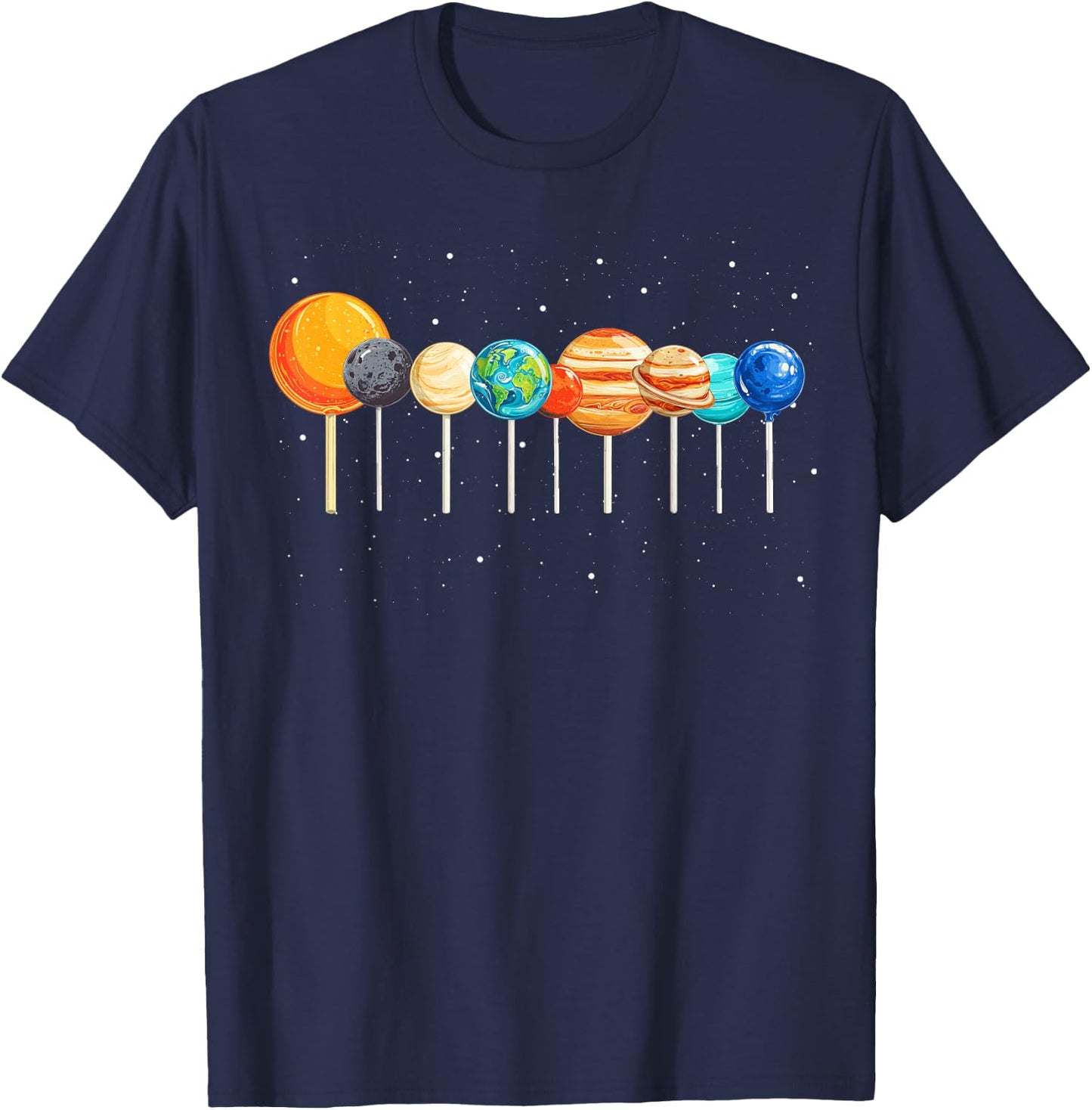 Kids Solar System Space Astronaut Lollipops Planet Boy Girl T-Shirt - T-Shirt | Navy