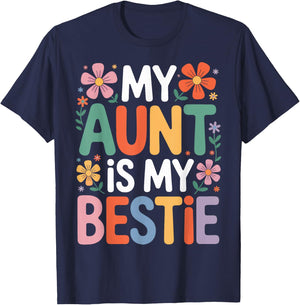 My Aunt Is My Bestie Cute Florals Family Matching Day T-Shirt - T-Shirt | Navy