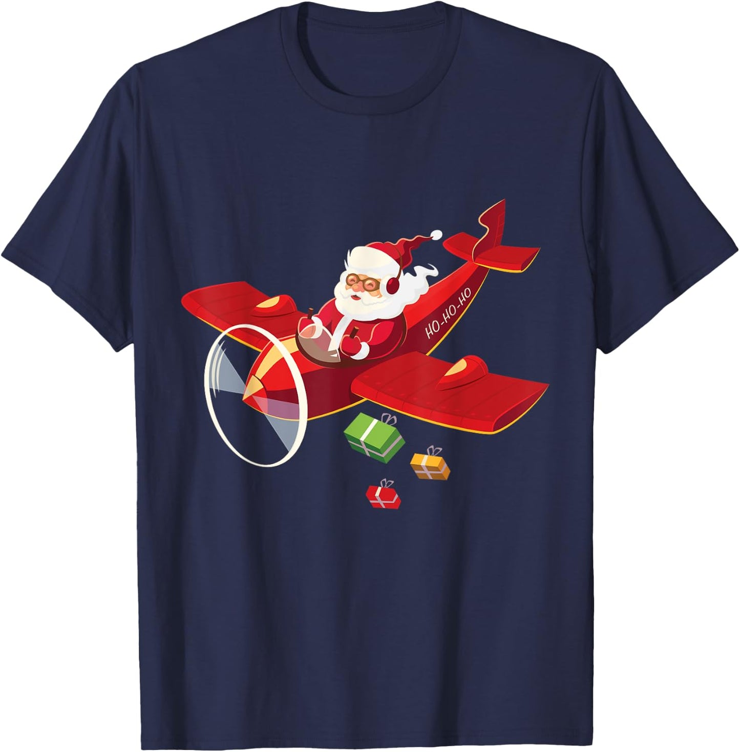 Christmas Santa Claus Pilot Flying Airplane Gift T-Shirt - T-Shirt | Navy