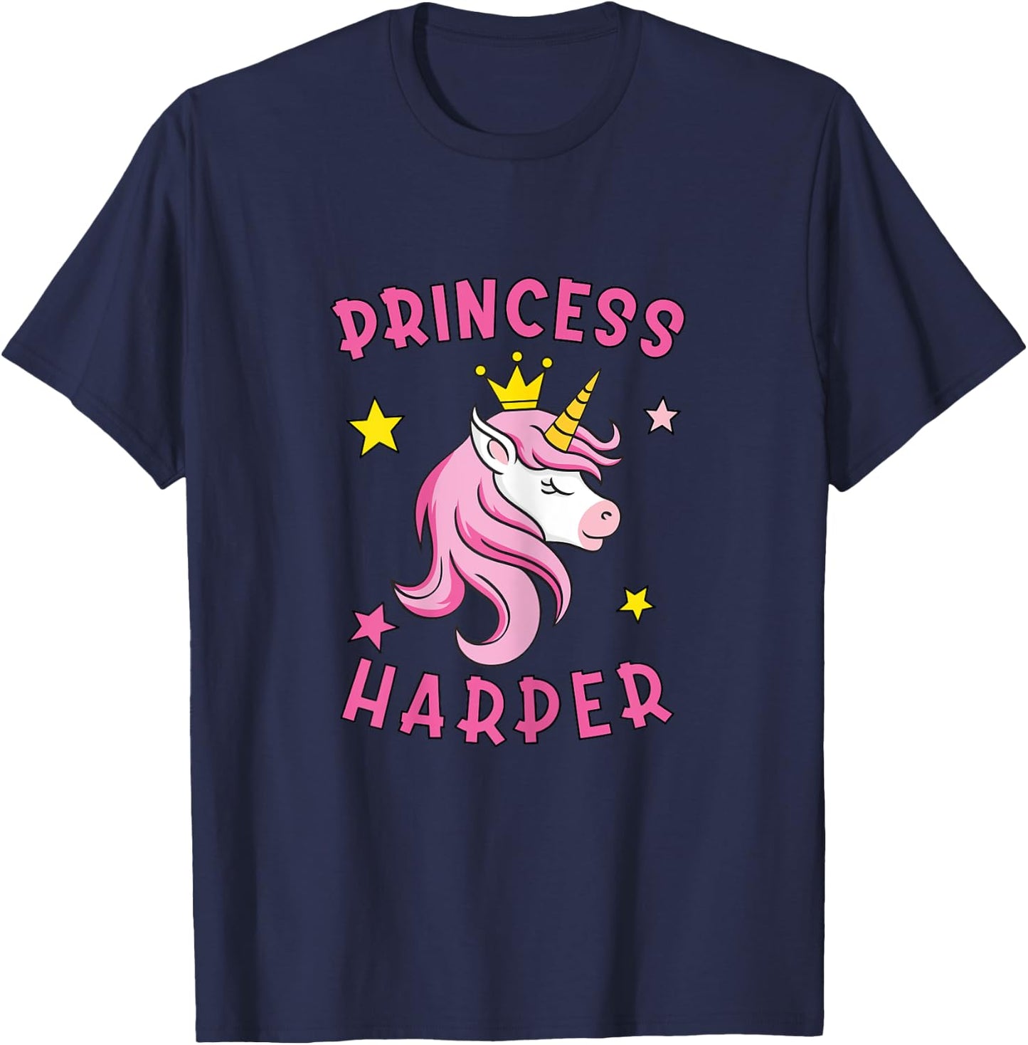 Unicorn Gifts Princess Harper Unicorn Girls White X-Small Classic Fit Short Sleeve T-Shirt - T-Shirt | Navy