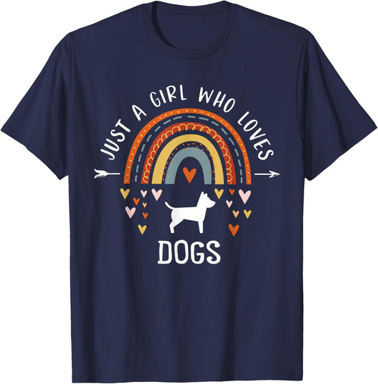 Just A Girl Who Loves Dogs Rainbow Gifts For Dog Lover Women T-Shirt - T-Shirt | Navy