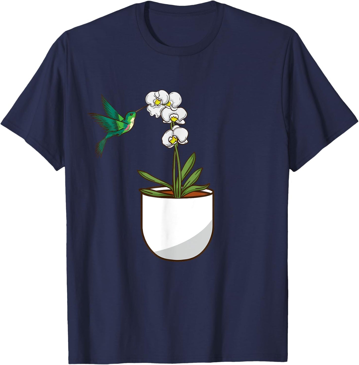 Hummingbird Orchid Flower Lover Women Bird Plants Orchid T-Shirt - T-Shirt | Navy