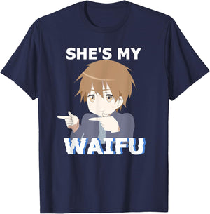 She's my Waifu He's my Husbando Anime Manga Couple Matching T-Shirt - T-Shirt | Navy
