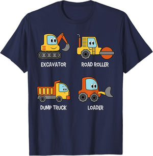 Excavator Road Roller Truck Loader Kids Toddlers T-Shirt - T-Shirt | Navy