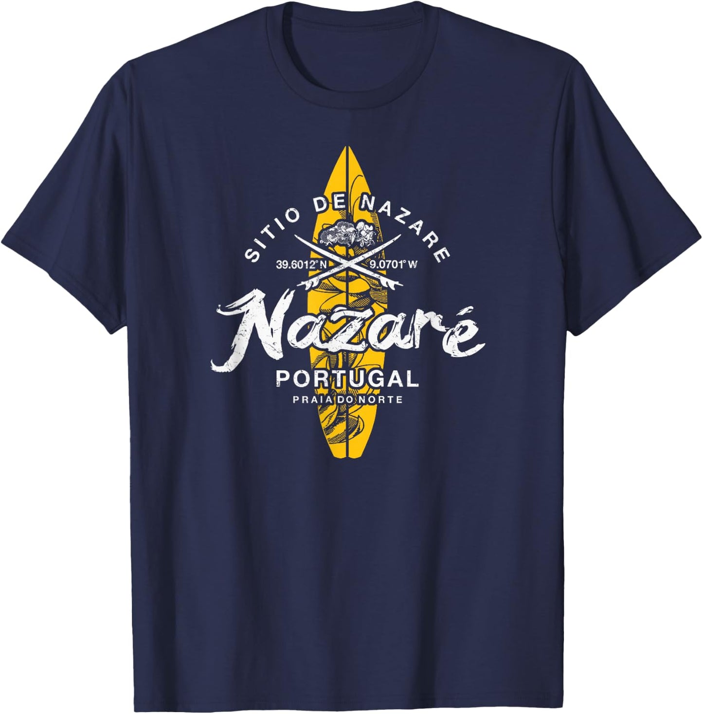 Nazare Portugal Praia do Norte Vintage Surfing T-Shirt - T-Shirt | Navy
