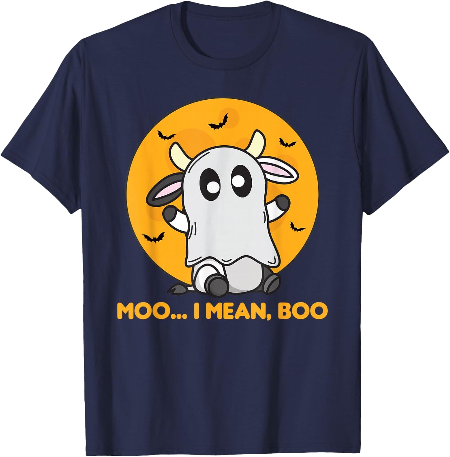 Cow Ghost Cute Kawaii Halloween Cows Moo I Mean Boo T-Shirt - T-Shirt | Navy