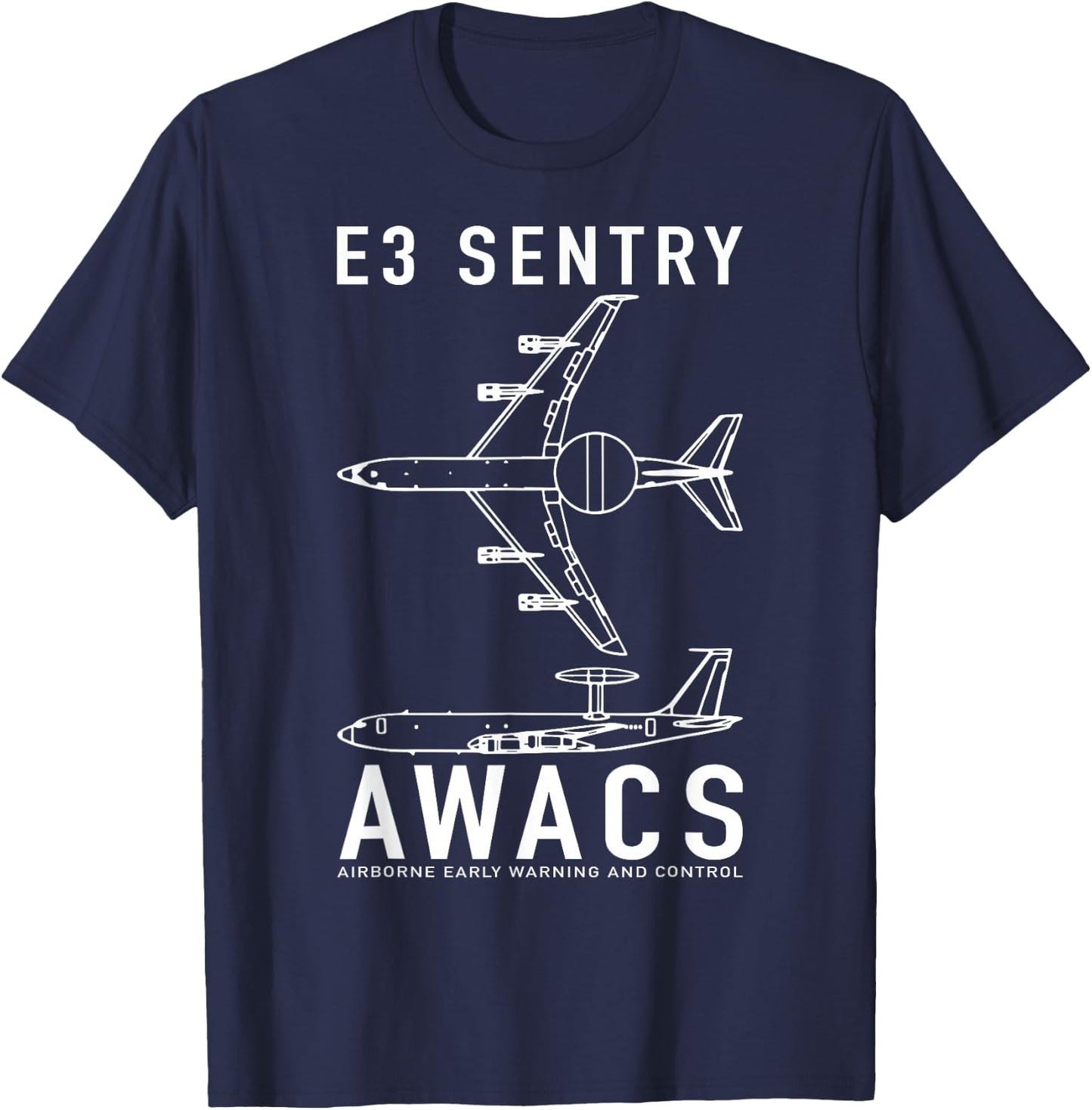 E-3 Sentry AWACS Aircraft Blueprint Schematic Diagrams T-Shirt - T-Shirt | Navy
