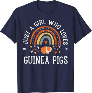 Just A Girl Who Loves Guinea Pigs Rainbow Gifts Cavy Lover T-Shirt - T-Shirt | Navy