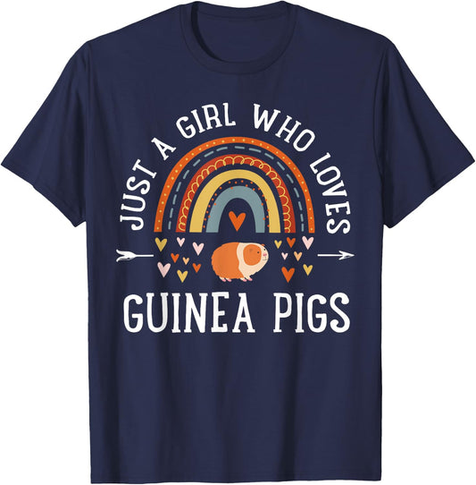 Just A Girl Who Loves Guinea Pigs Rainbow Gifts Cavy Lover T-Shirt - T-Shirt | Navy