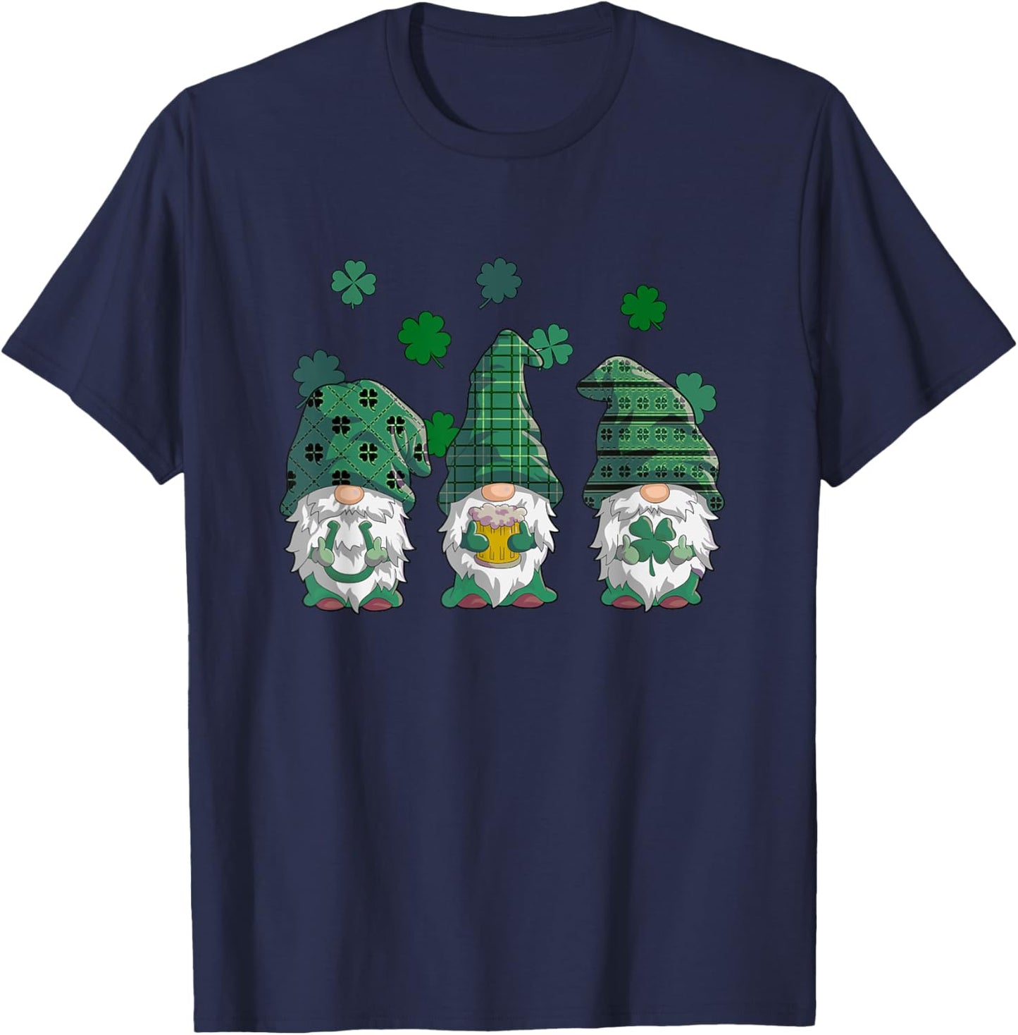 St Patricks Day Gnomes Shirt Women Buffalo Plaid Shamrock T-Shirt - T-Shirt | Navy