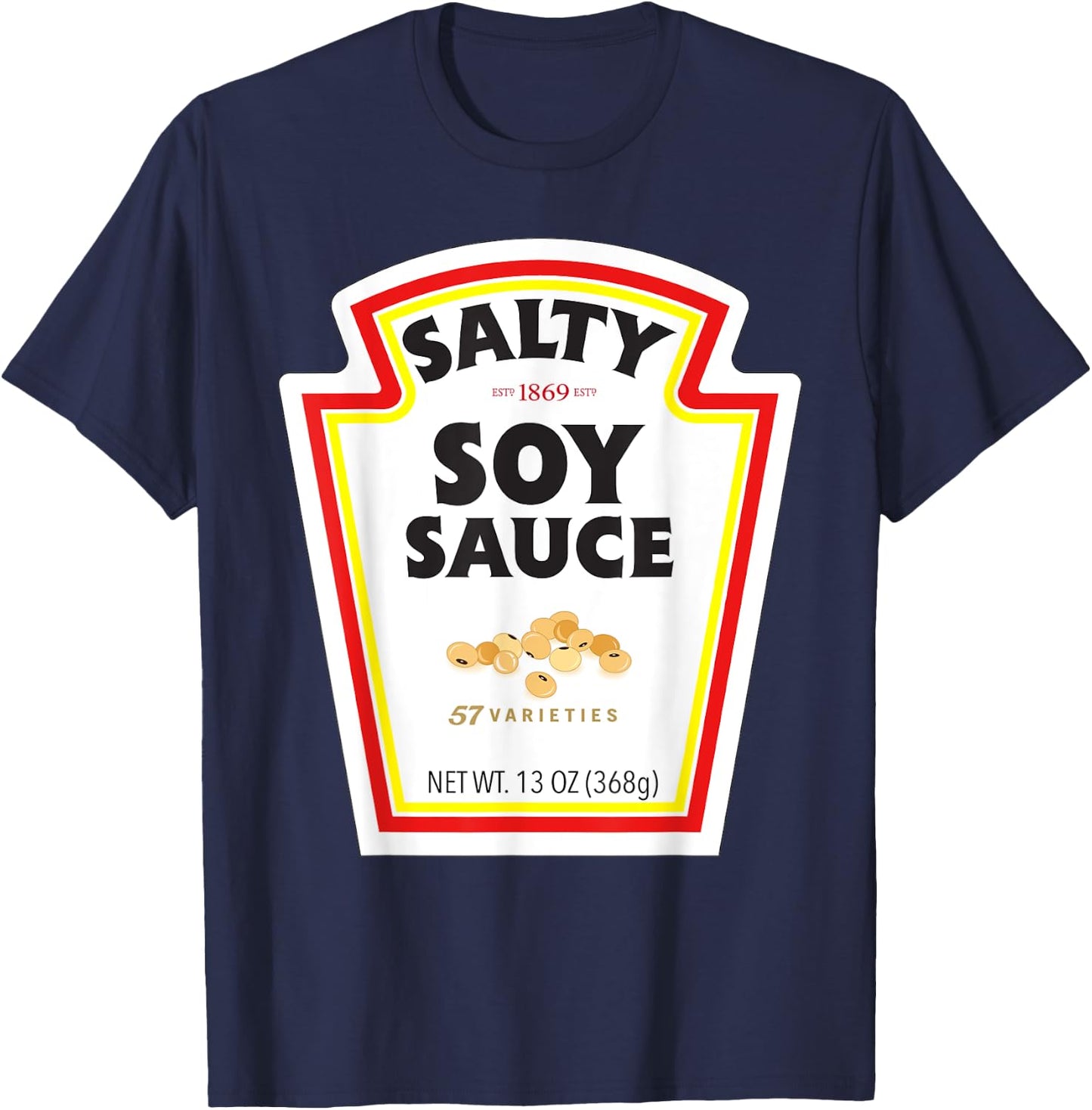 Halloween Matching Costume Salty Soy Sauce Bottle Label T-Shirt - T-Shirt | Navy