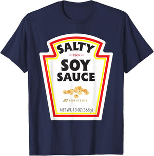 Halloween Matching Costume Salty Soy Sauce Bottle Label T-Shirt - T-Shirt | Navy