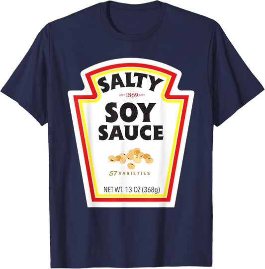 Halloween Matching Costume Salty Soy Sauce Bottle Label T-Shirt - T-Shirt | Navy