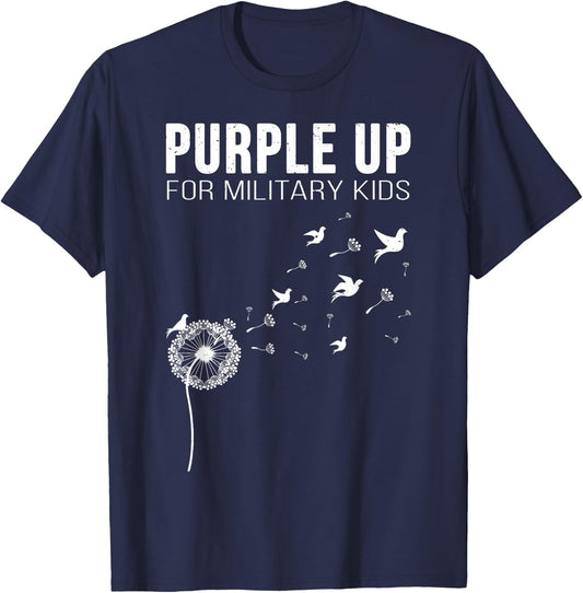 I Purple Up For Military Kids Shirt Soldier Dandelion T-Shirt - T-Shirt | Navy