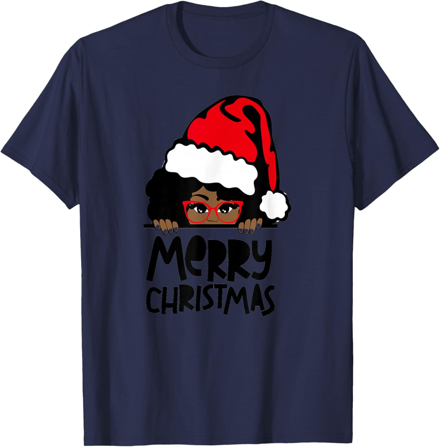 That Melanin Christmas Mrs. Claus Santa Black Peeking Claus T-Shirt - T-Shirt | Navy