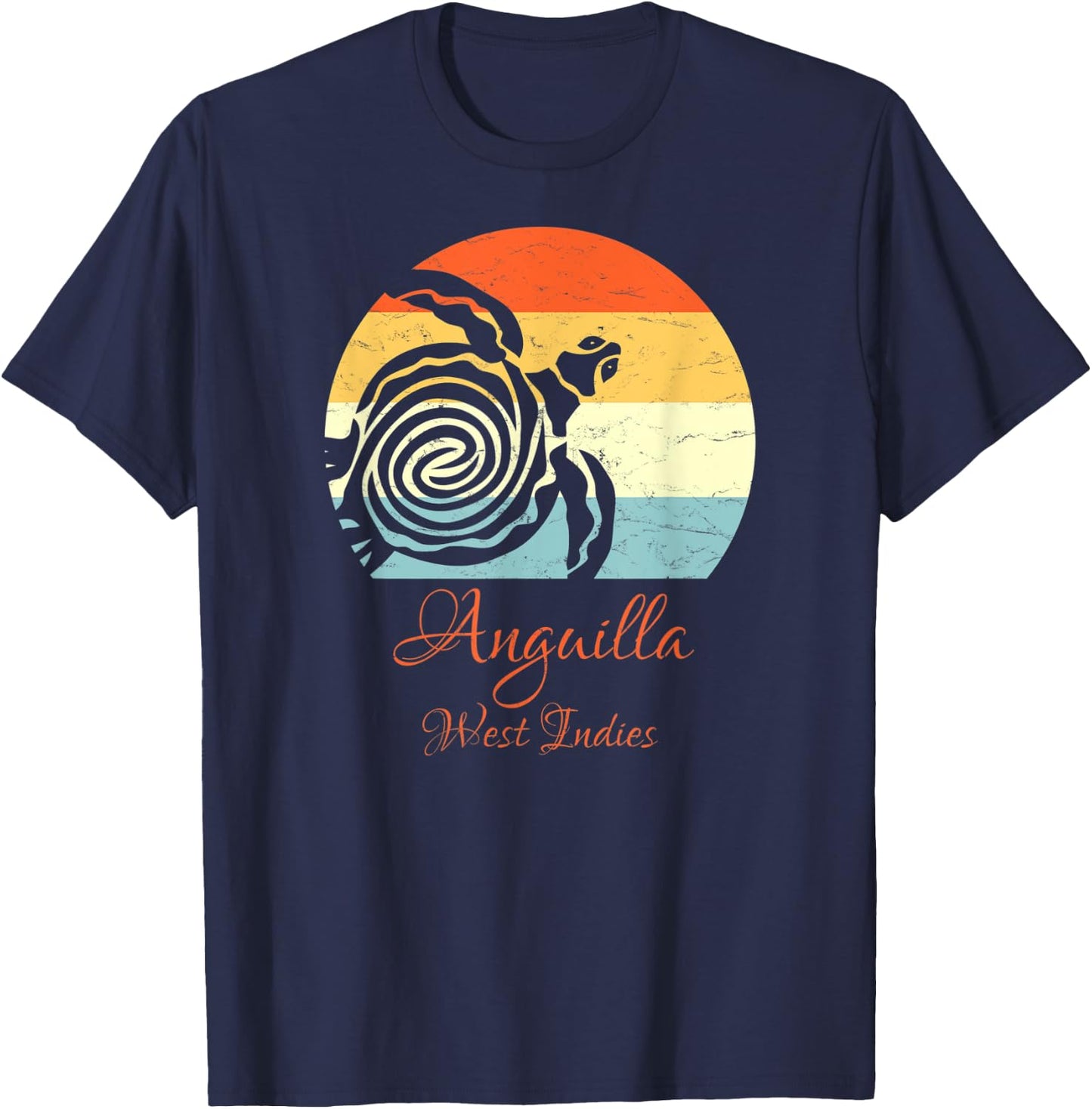 Anguilla, West Indies Vintage Retro Sea Turtle Vacation T-Shirt - T-Shirt | Navy