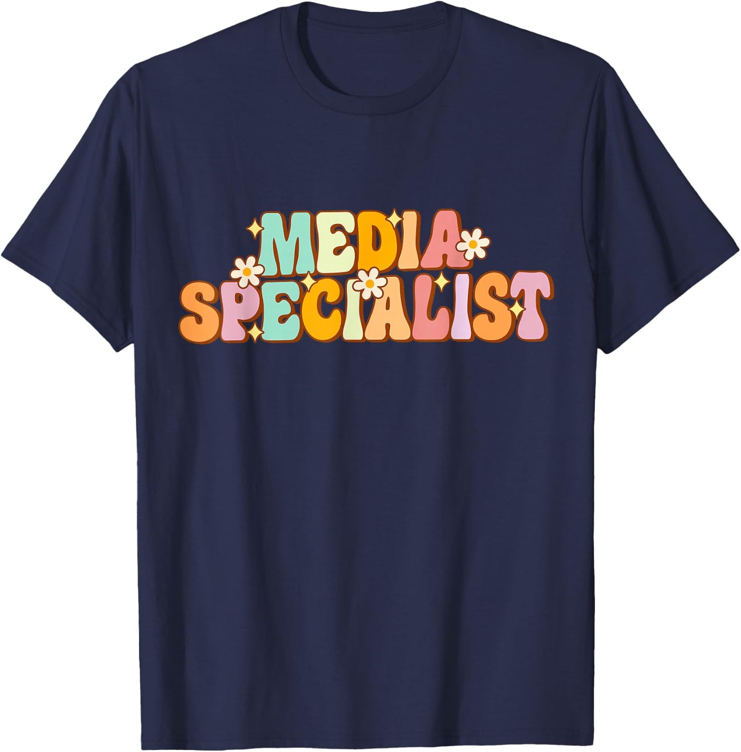 School Librarian Library Squad Groovy Media Specialist T-Shirt - T-Shirt | Navy