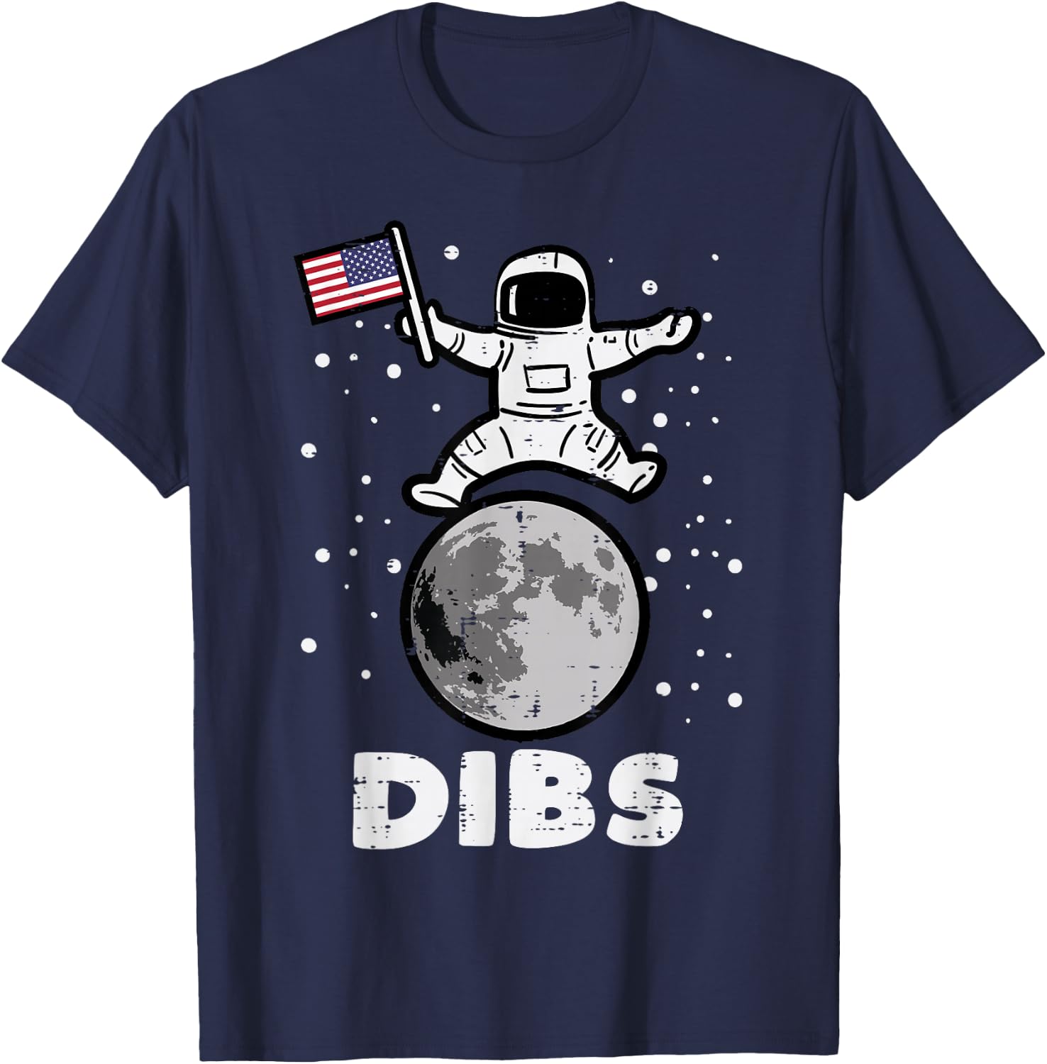 4th July Astronaut Dibs Moon US Flag America Men Women Kids T-Shirt - T-Shirt | Navy