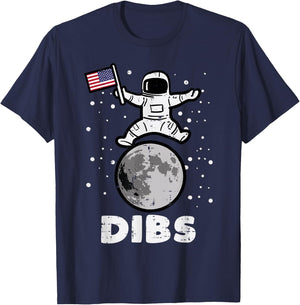 4th July Astronaut Dibs Moon US Flag America Men Women Kids T-Shirt - T-Shirt | Navy