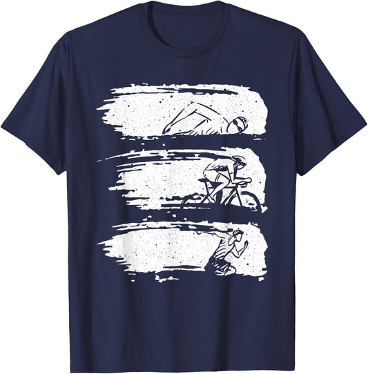 Funny Triathlon Swim Bike Run Design Men Women Triathletes T-Shirt - T-Shirt | Navy