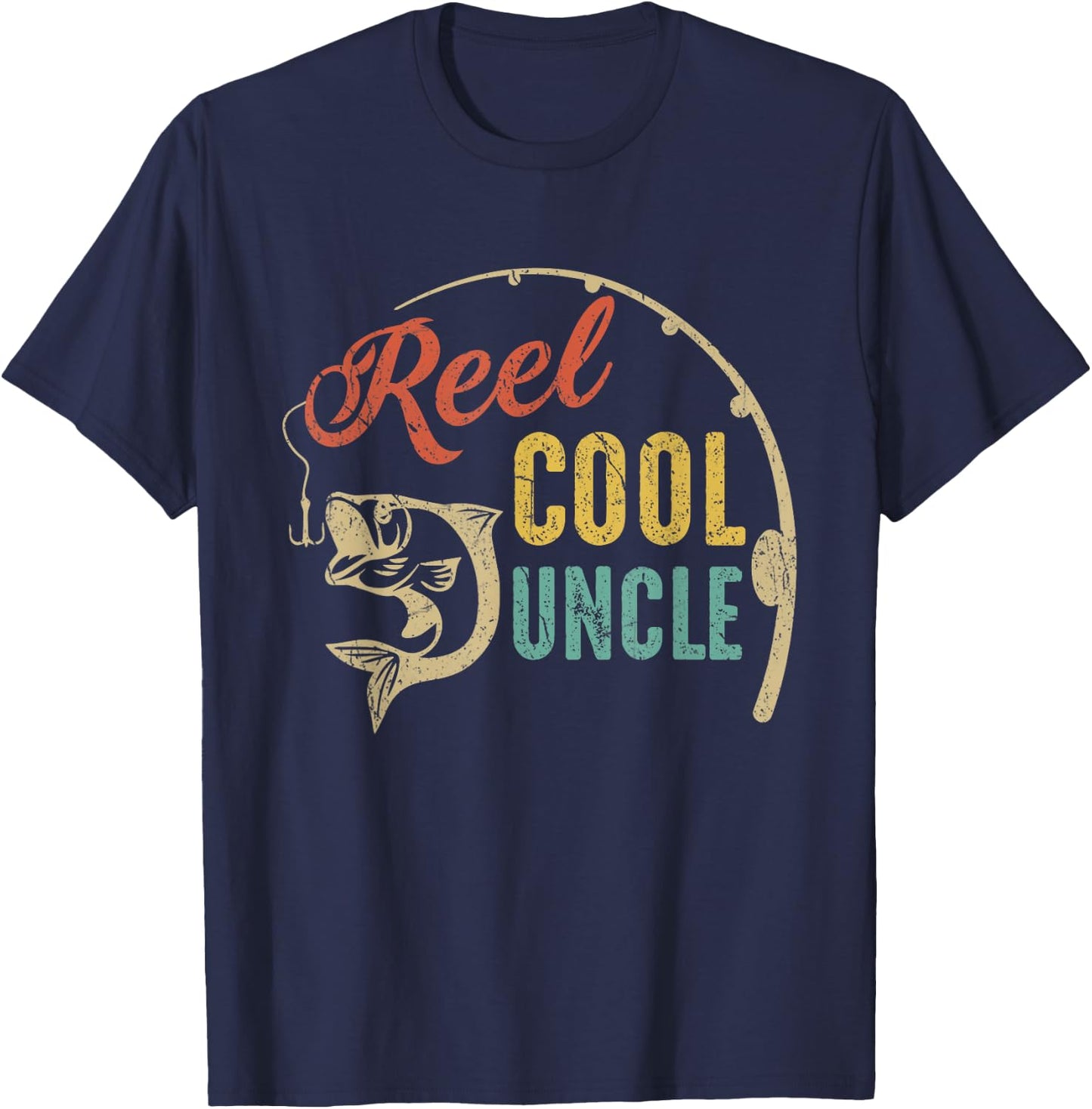 Fathers Day Shirt Vintage Fishing Reel Cool Uncle T-Shirt - T-Shirt | Navy