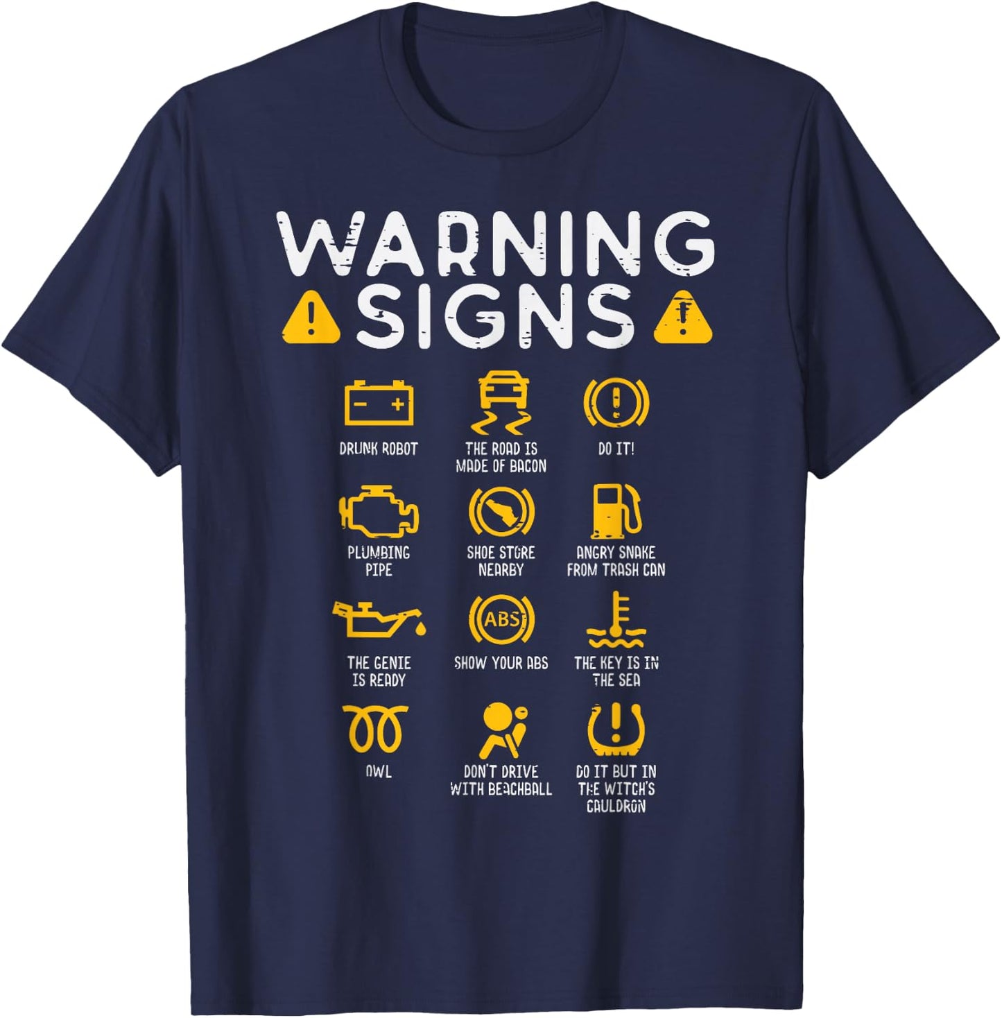 Car Warning Signs Funny Auto Technician Mechanic Garage Men T-Shirt - T-Shirt | Navy