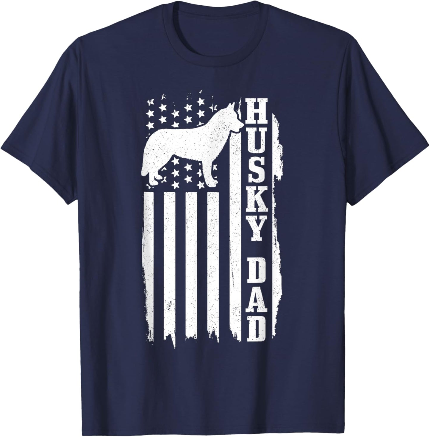 Husky Dad Vintage American Flag Patriotic Dog T-Shirt - T-Shirt | Navy