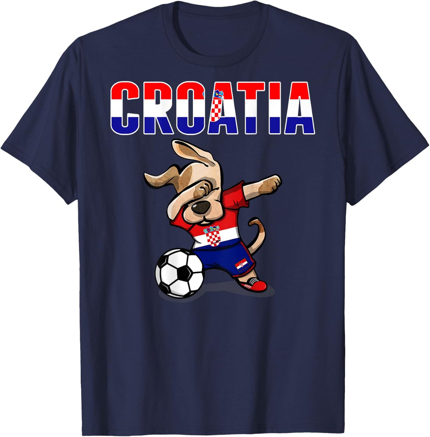 Dabbing Dog Croatia Soccer Fan Jersey Croatian Flag Football Women Kids T-Shirt - T-Shirt | Navy