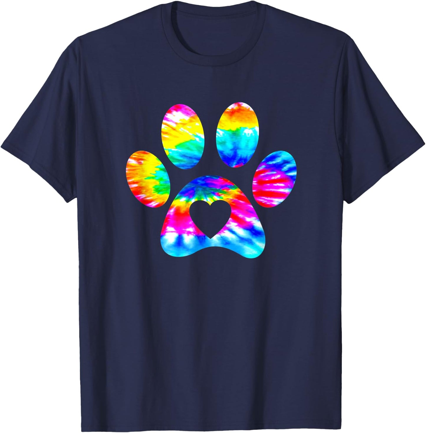 Dog Paw Heart Print Tie Dye for Dog Mom or Cat Mom T-Shirt - T-Shirt | Navy