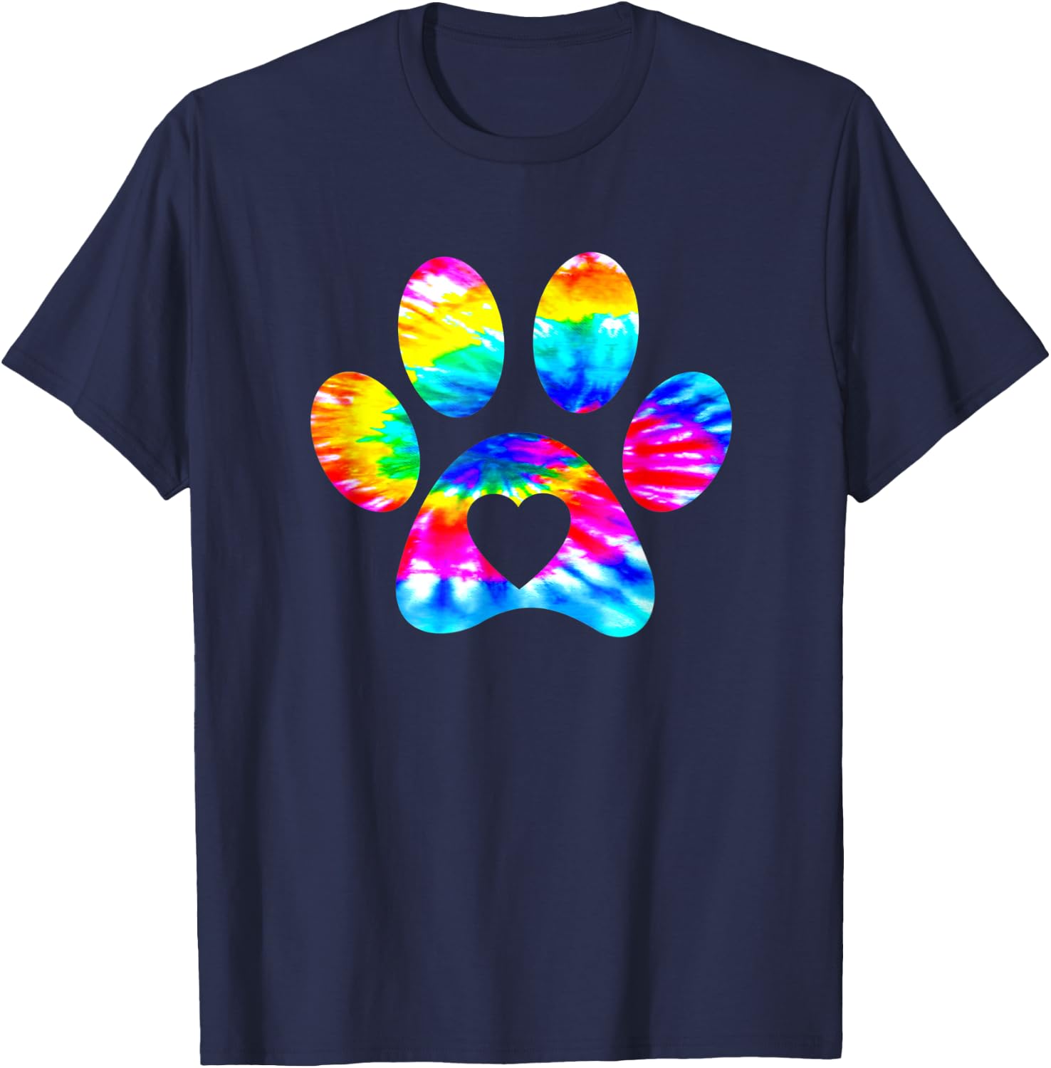 Dog Paw Heart Print Tie Dye for Dog Mom or Cat Mom T-Shirt - T-Shirt | Navy