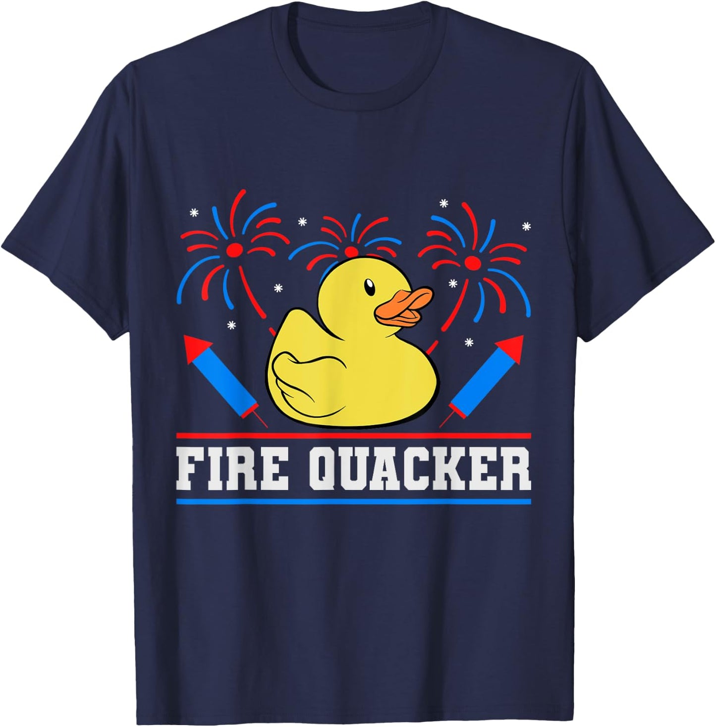 Fire Quacker Rubber Duck 4th Of July Firework T-Shirt - T-Shirt | Navy