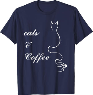 Cute Cats and Coffee T-Shirt - T-Shirt | Navy