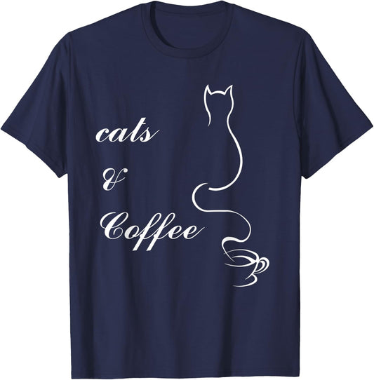 Cute Cats and Coffee T-Shirt - T-Shirt | Navy
