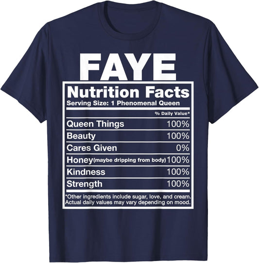 Faye Nutrition Facts Faye Name Birthday Shirt T-Shirt - T-Shirt | Navy