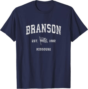 Branson Missouri MO Vintage US Flag Sports T-Shirt - T-Shirt | Navy