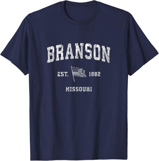 Branson Missouri MO Vintage US Flag Sports T-Shirt - T-Shirt | Navy