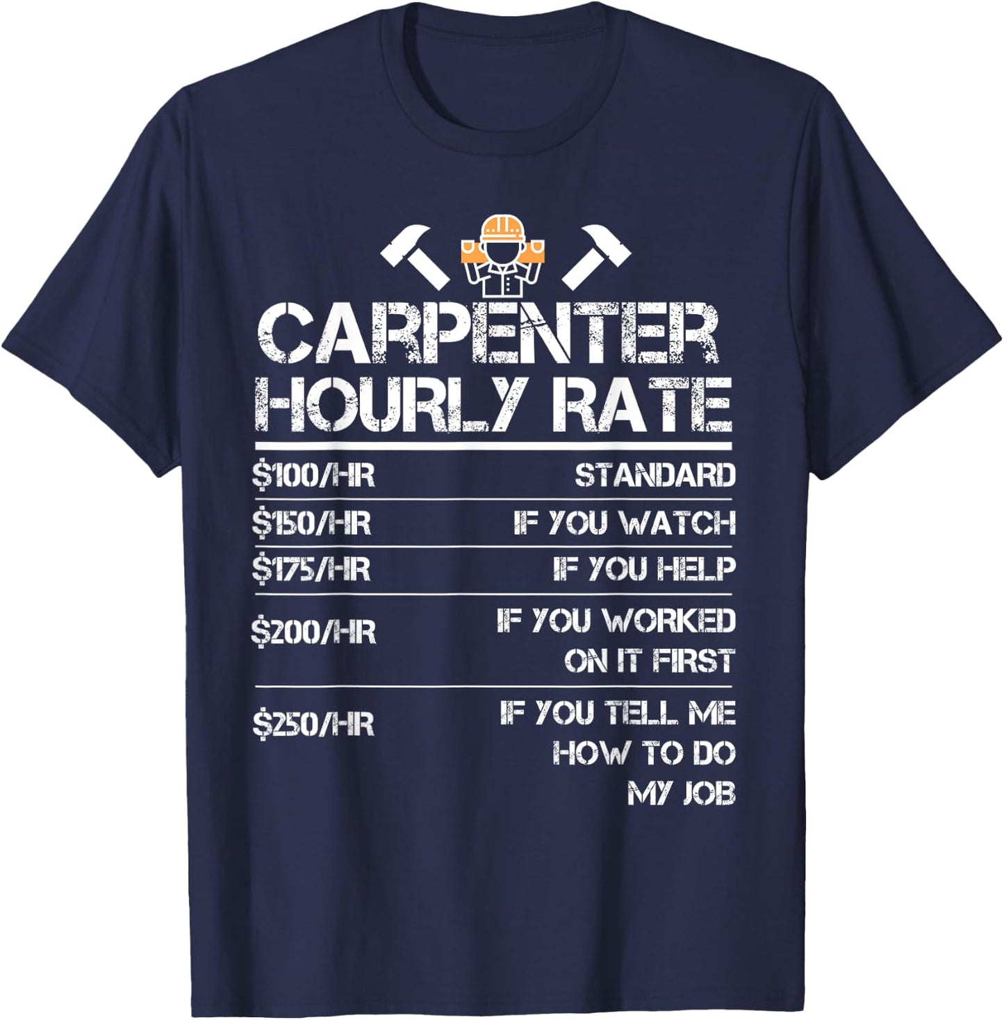 Funny Carpenter Hourly Rate Wood Working Labor Rates T-Shirt - T-Shirt | Navy