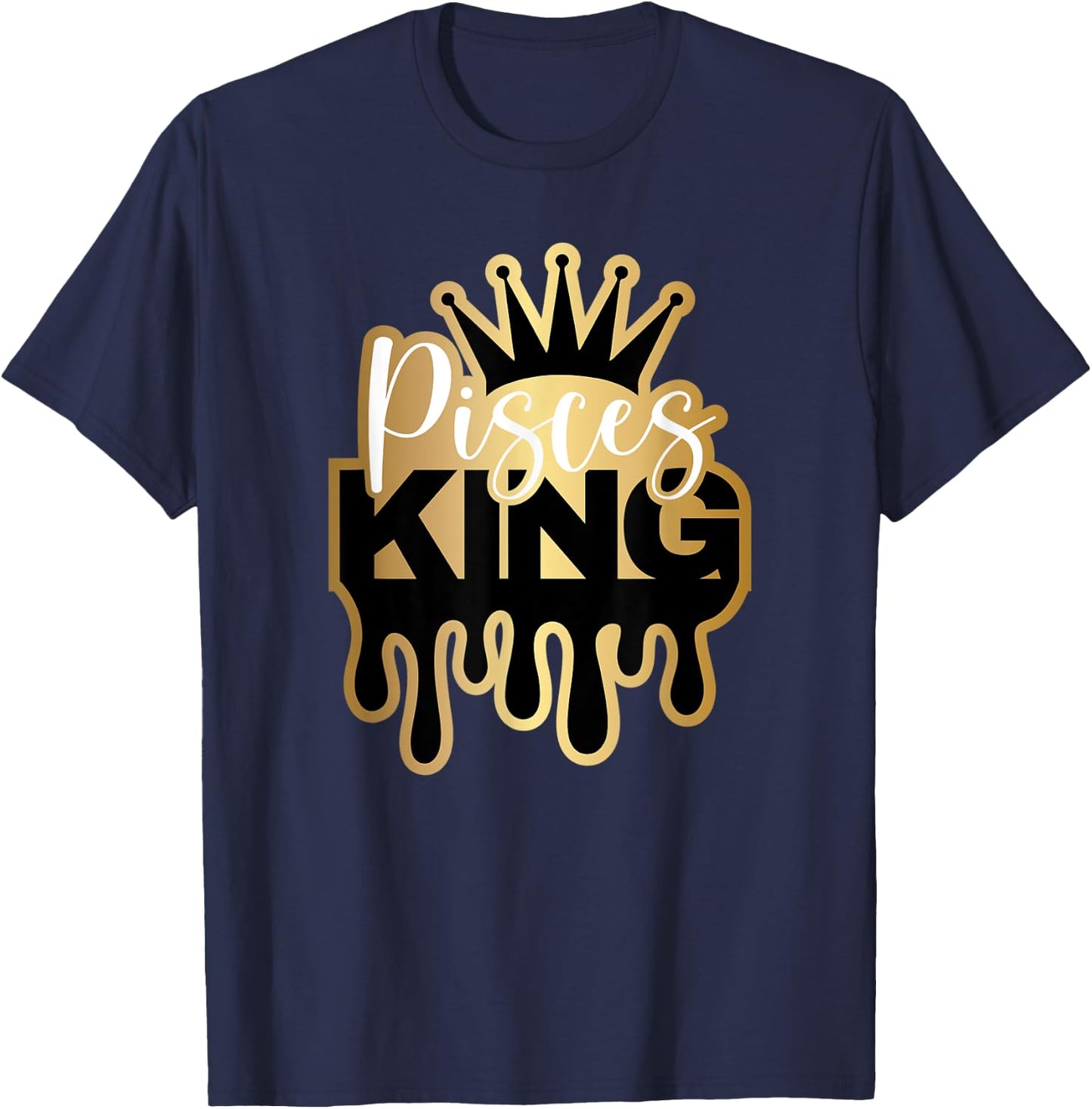 Dripping Pisces King Zodiac T-Shirt - T-Shirt | Navy