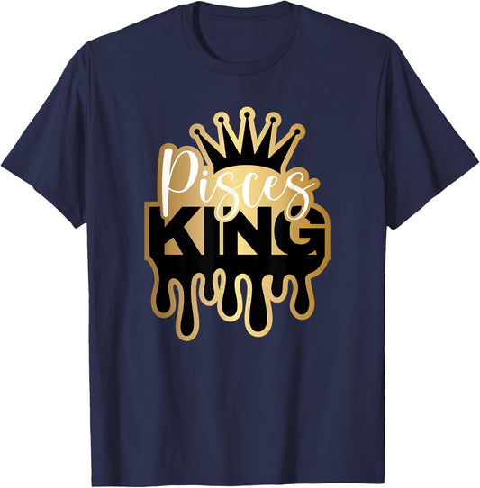 Dripping Pisces King Zodiac T-Shirt - T-Shirt | Navy