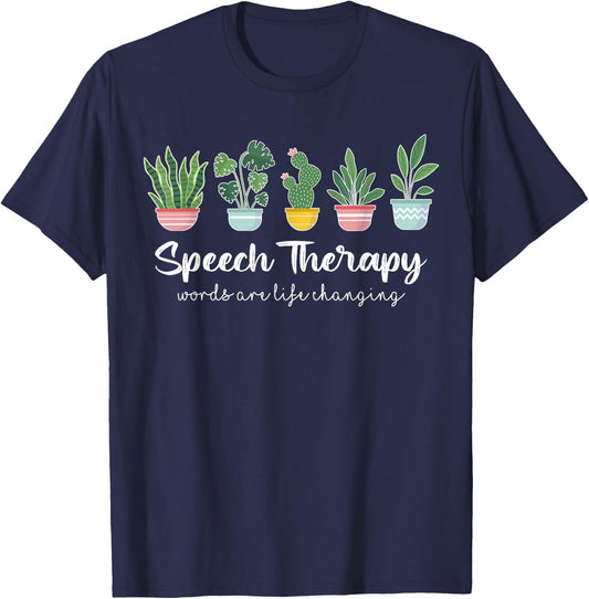 Speech Therapy SLP Speech Language Pathology Cute Plant T-Shirt - T-Shirt | Navy