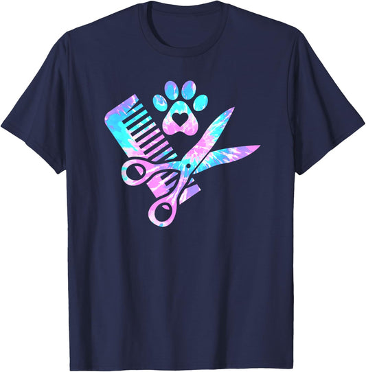 Dog Groomer Tie Dye Dog groomers Matching team T-Shirt - T-Shirt | Navy