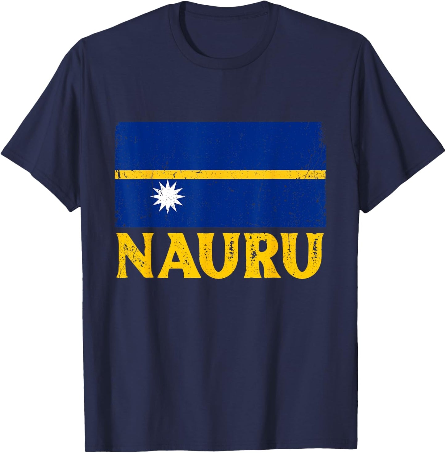 Distressed Retro Nauru Flag Men Women Kids Patriotic T-Shirt - T-Shirt | Navy