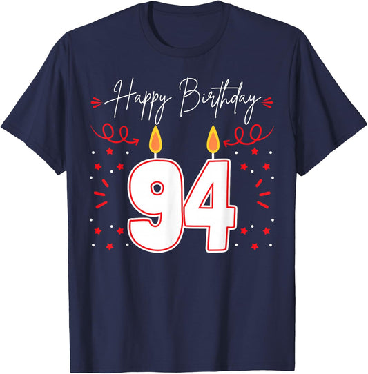 Candle 94 Birthday Party Decoration Wishes Candlelight Cake T-Shirt - T-Shirt | Navy
