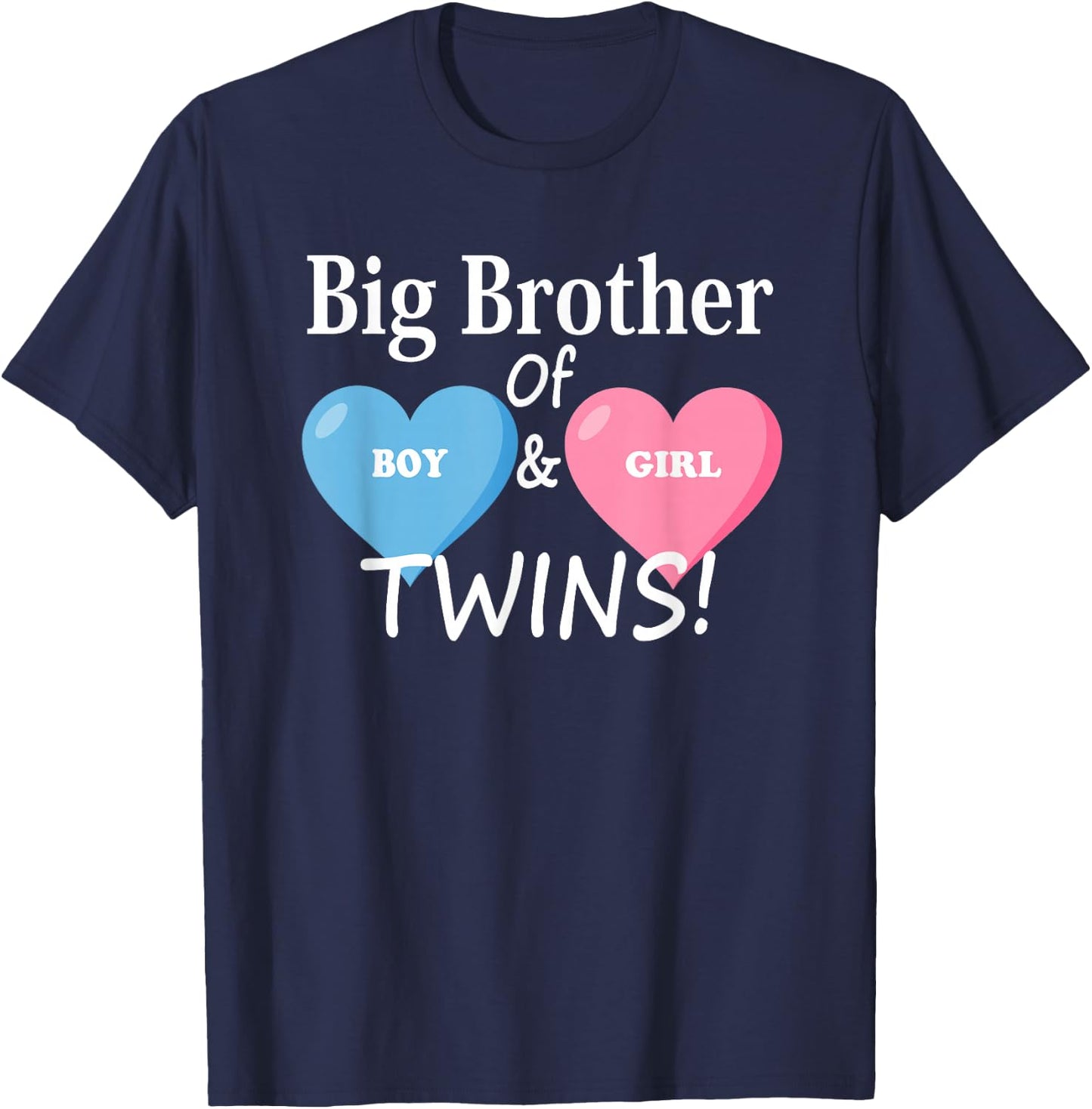 Sibling Heart for Twins and Twins, Big Brother of Boys and Girls T-Shirt - T-Shirt | Navy