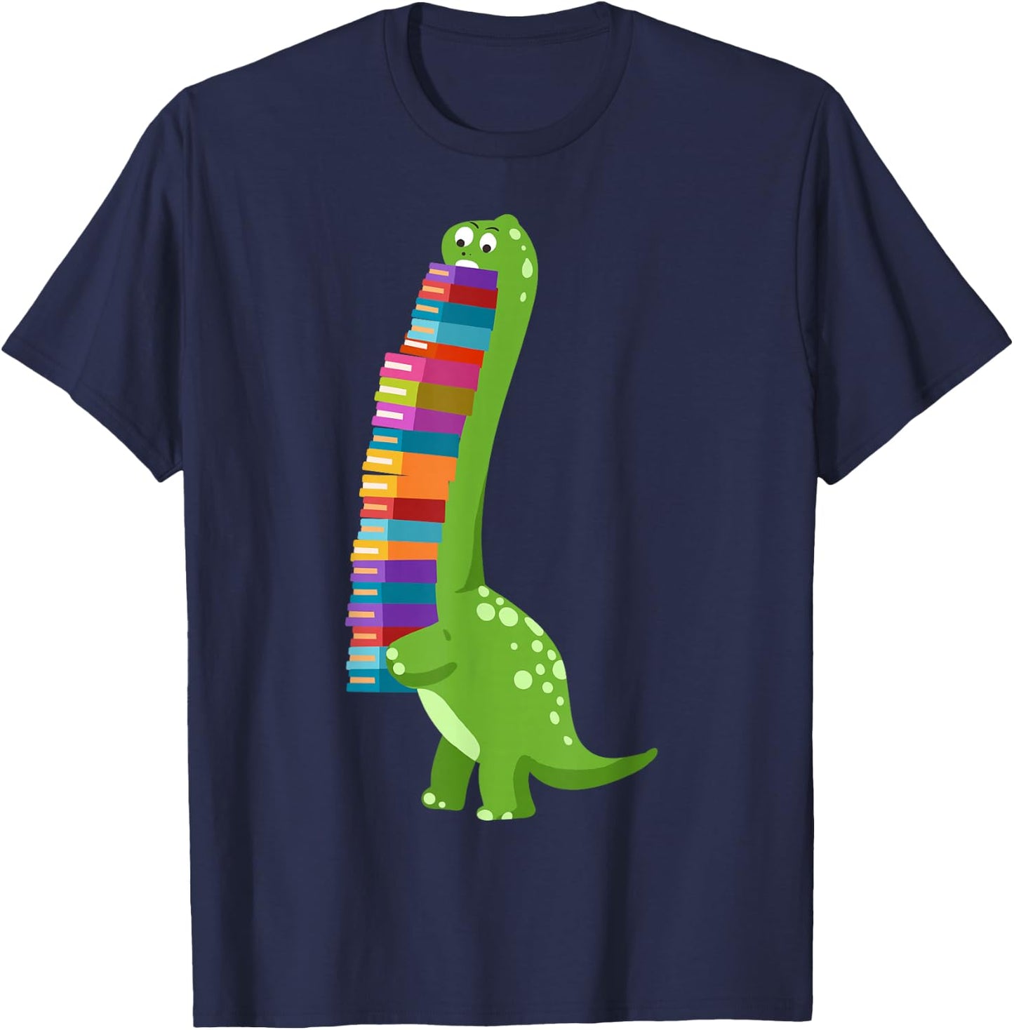 Teachersaurus Dinosaur Teacher Shirt Dino Reading Book T-Shirt - T-Shirt | Navy