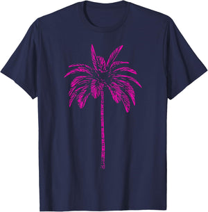 Pink Palm Beachwear Beach Outfit Surfing Retro Palm Tree T-Shirt - T-Shirt | Navy