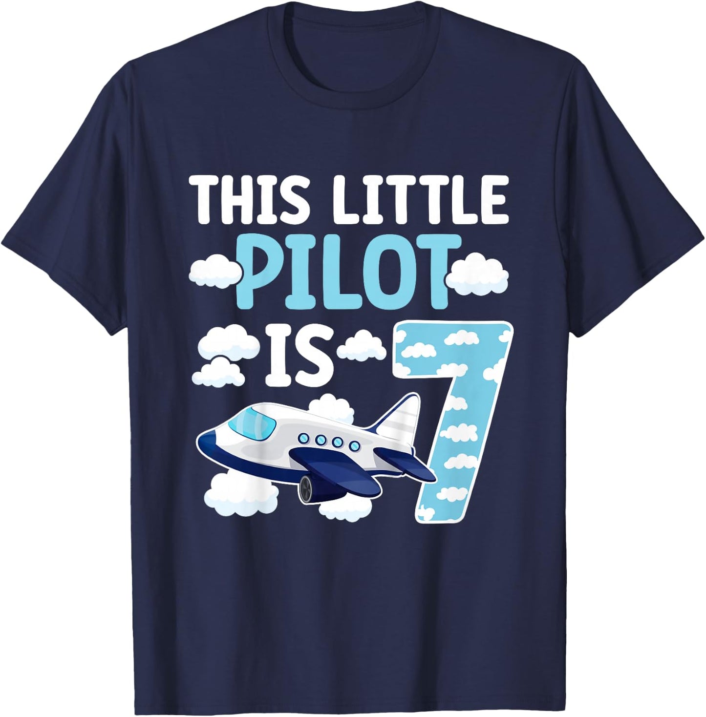 7th Airplane Birthday Party Seven Year Old Pilot Birthday T-Shirt - T-Shirt | Navy