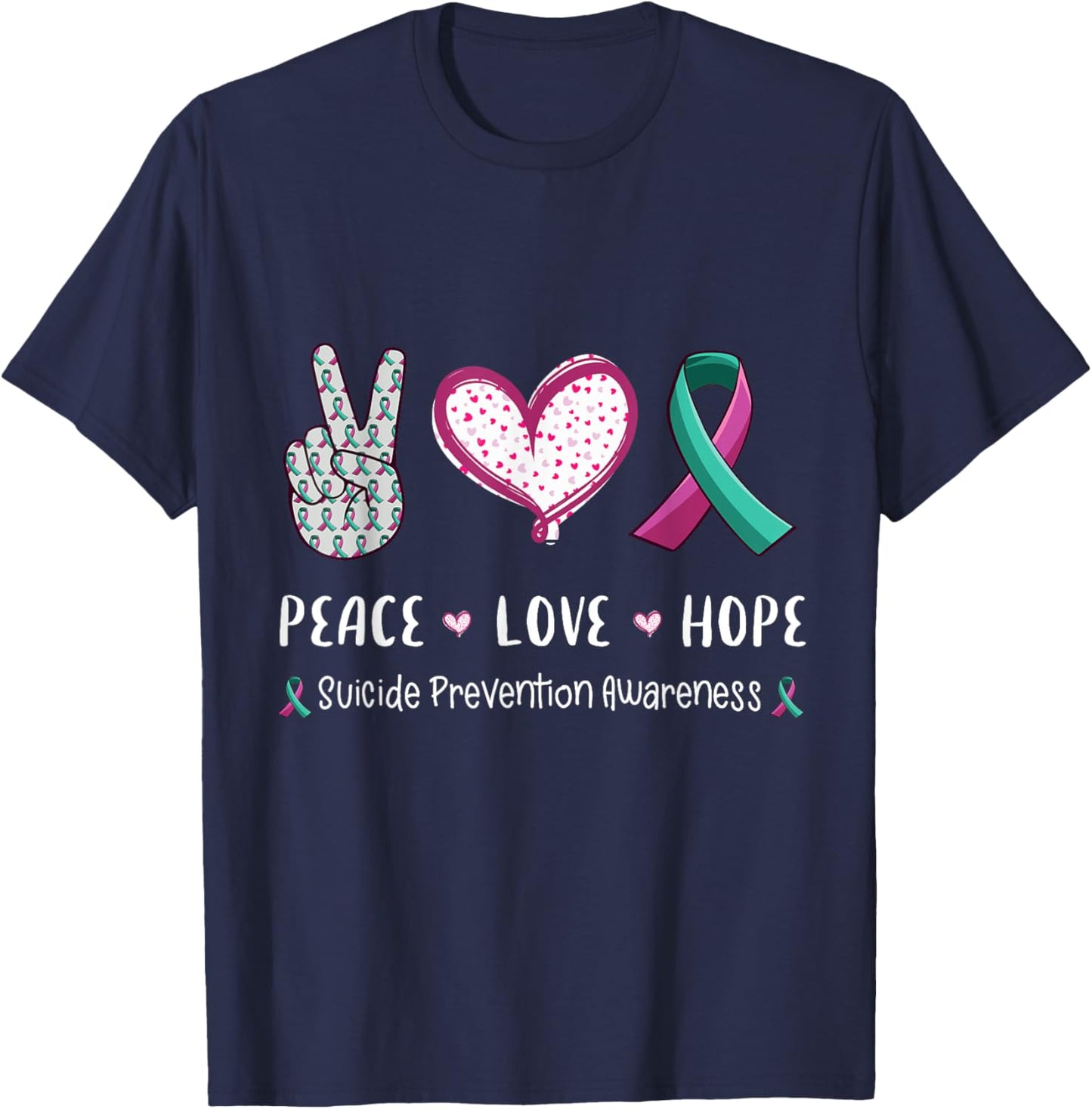 Peace Love hope suicide prevention awareness men women T-Shirt - T-Shirt | Navy