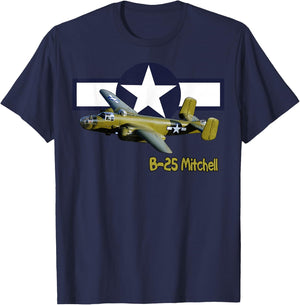 WW2 American B25J Mitchell Bomber Warplane Wings Wargamers T-Shirt - T-Shirt | Navy
